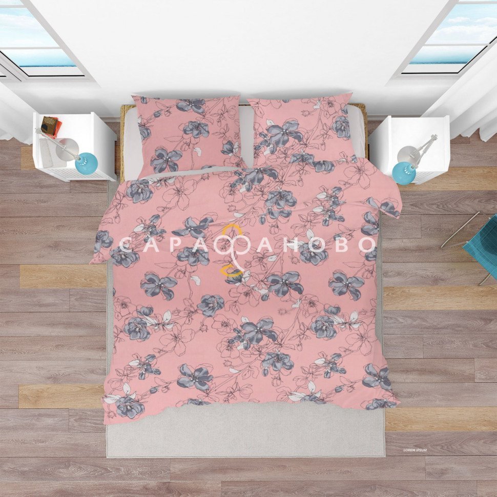 Ткань Бязь 150 см 120 гр рис. 289в7/5 Цветы сакуры