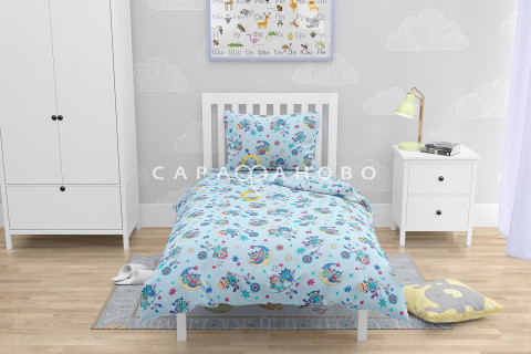 Ткань Бязь 150 см 120 гр рис. 7559-2 "Совушки" голубой