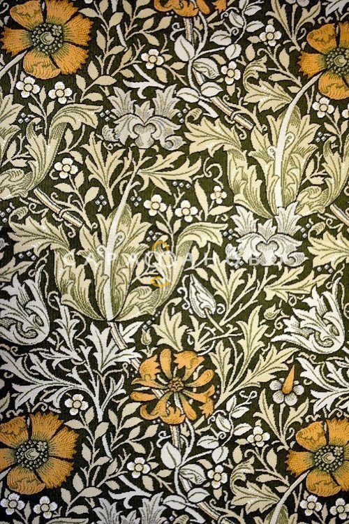 Гобеленовая ткань 175 см. Рис Маки зел.фон 4382