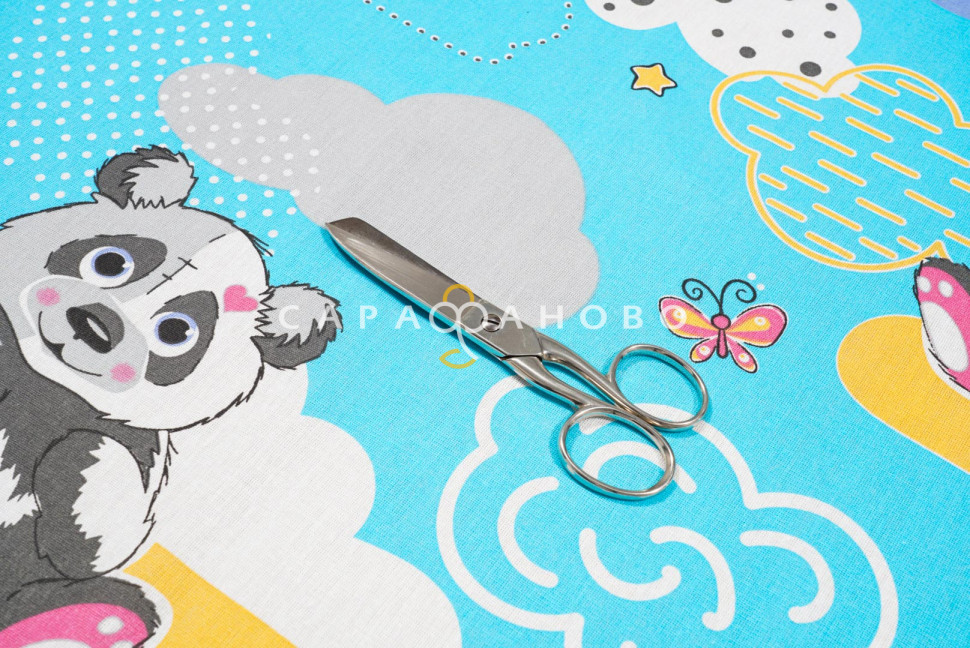 Ткань Бязь 150 см 120 гр рис Панды вид 4/1 бирюзовый
