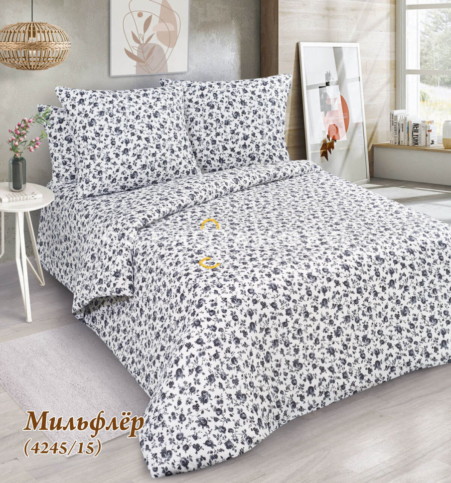 Ткань Бязь 220 см 120гр рис. Мильфлёр черн. 4245/15